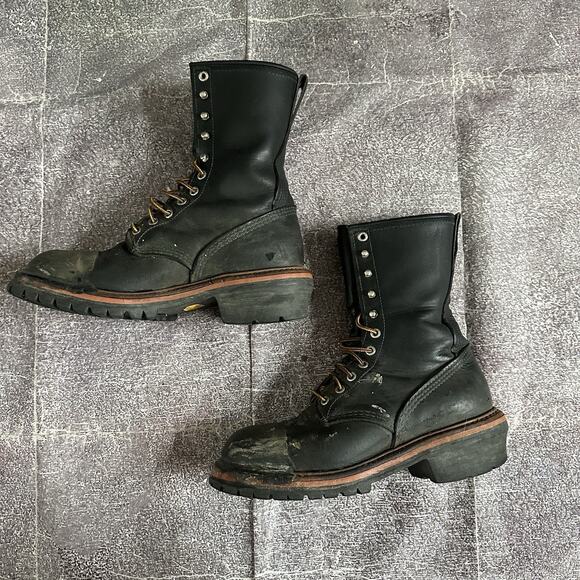 Men\'s Red Wing 218 Rugged Black Leather Logger Max Fire Fighting Boots Sz 7.5 D main image 6